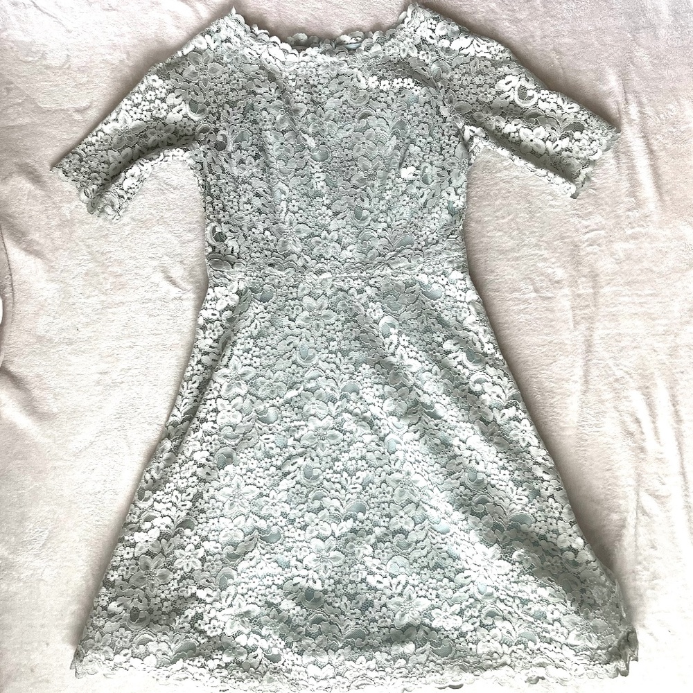 Rickie Freeman for Teri Jon • Mint Green Lace Above the Knee Gown